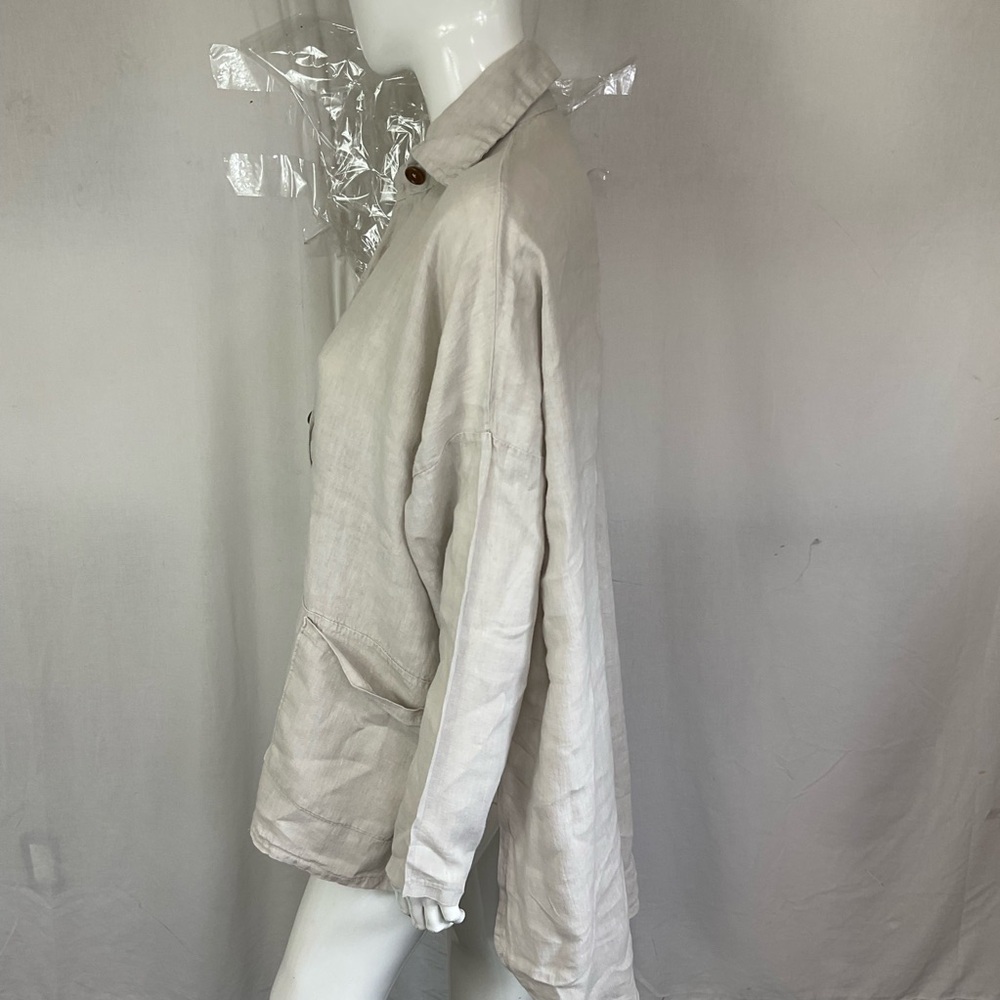 Made In Italy Beige 100% Linen Long Sleeve Pockets Button Down Shacket Shirt 3X - Picture 5 of 11